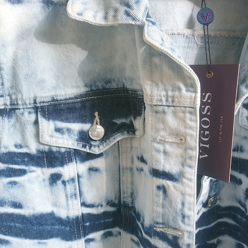 Vigoss L Y2K Blue Distressed Denim Jeans Crop Jacket - Picture 8 of 10